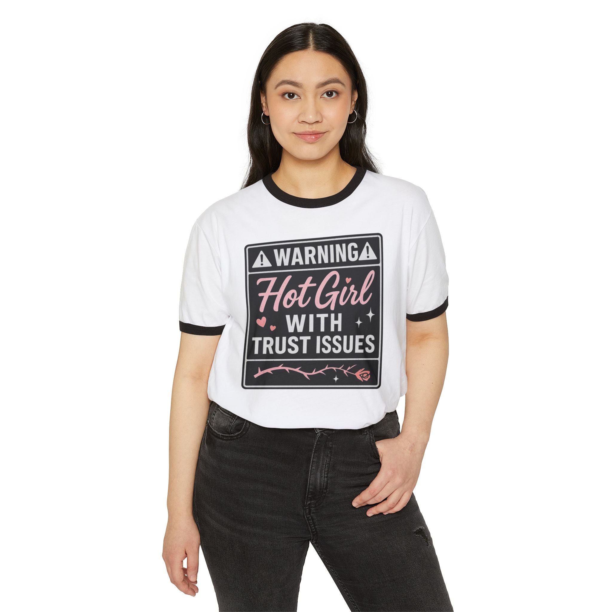 Warning Hot Girl Ringer T-Shirt - Fun Graphic Tee, Casual Fashion, Gift for Her, Birthday Gift, Statement Tee