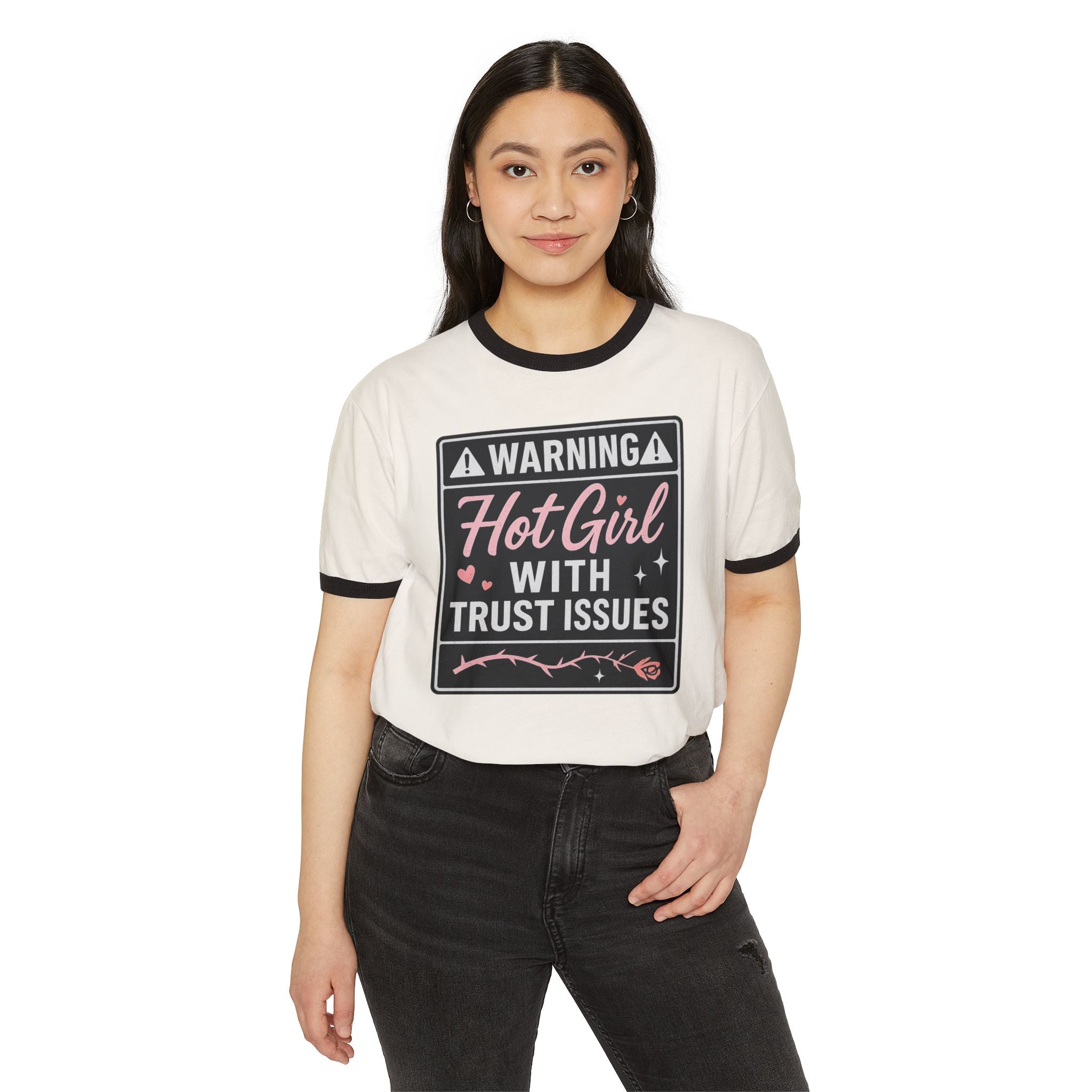 Warning Hot Girl Ringer T-Shirt - Fun Graphic Tee, Casual Fashion, Gift for Her, Birthday Gift, Statement Tee