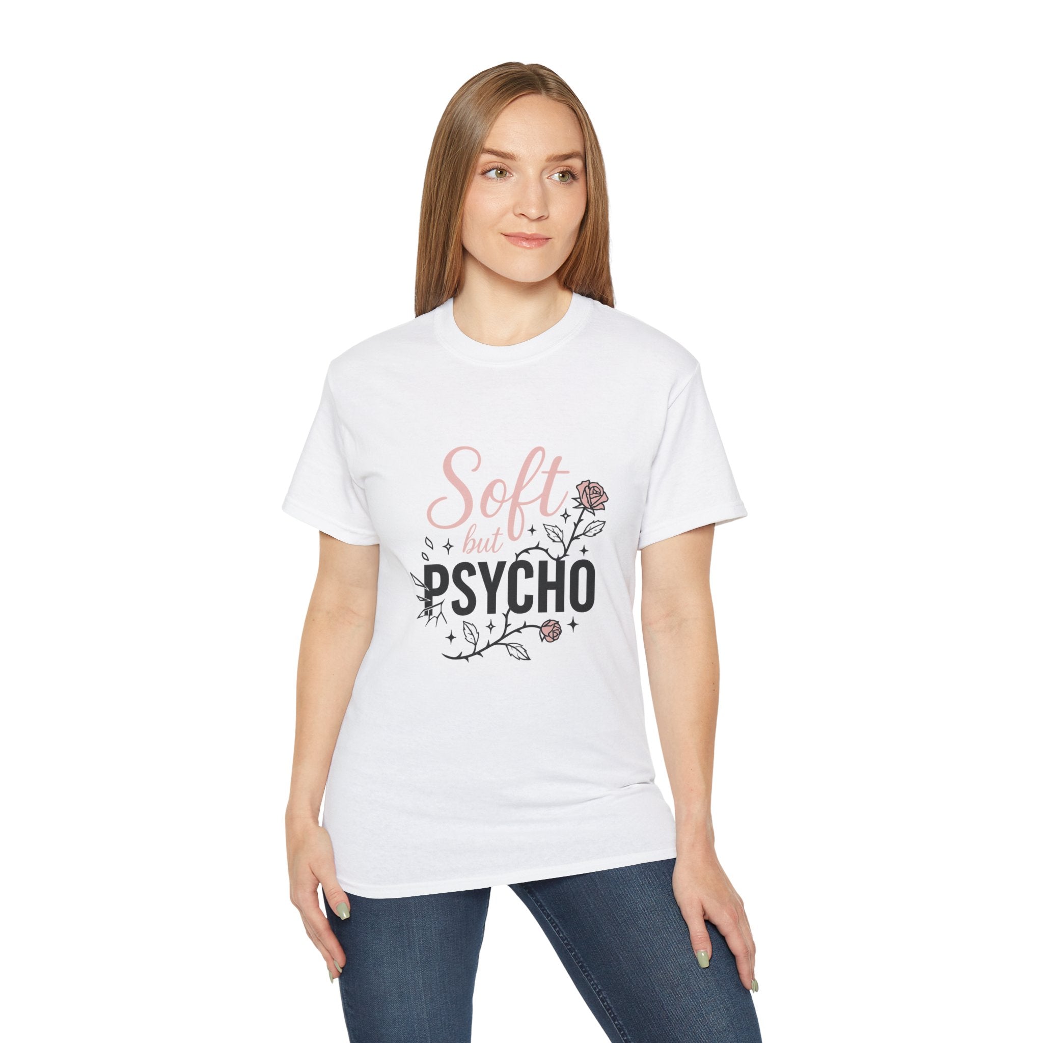 Soft but Psycho Ultra Cotton Tee, Funny Graphic T-Shirt, Casual Wear, Gift for Her, Statement Shirt, Trendy Apparel