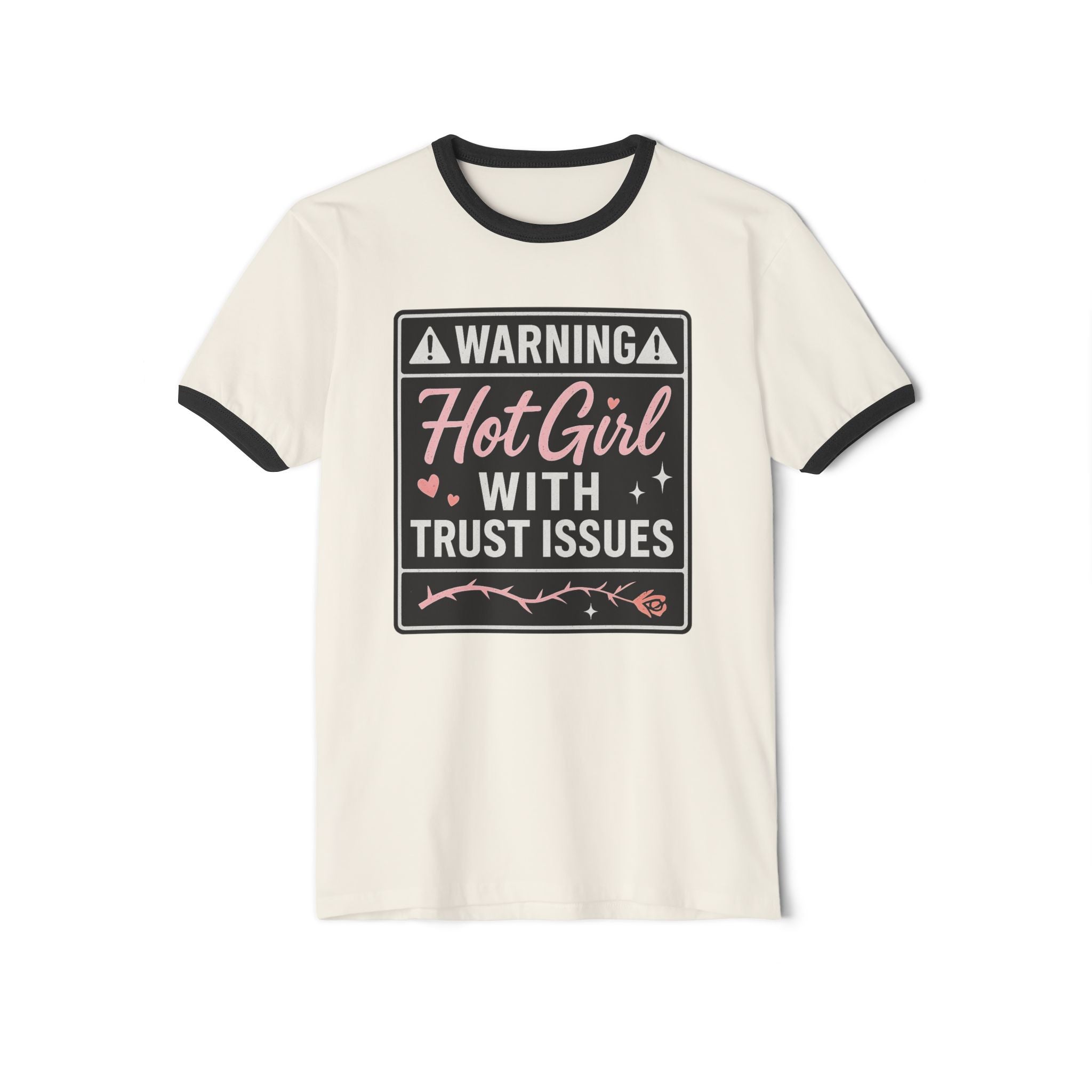 Warning Hot Girl Ringer T-Shirt - Fun Graphic Tee, Casual Fashion, Gift for Her, Birthday Gift, Statement Tee